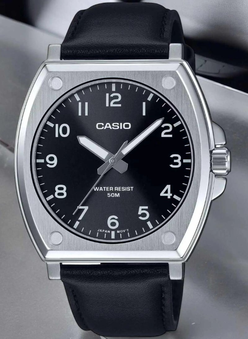 كاسيو Analog Men’s Watch MTP‑E730L‑1AVDF, 48 mm Black Dial, Black Leather Strap, 50 m WR - Image 1